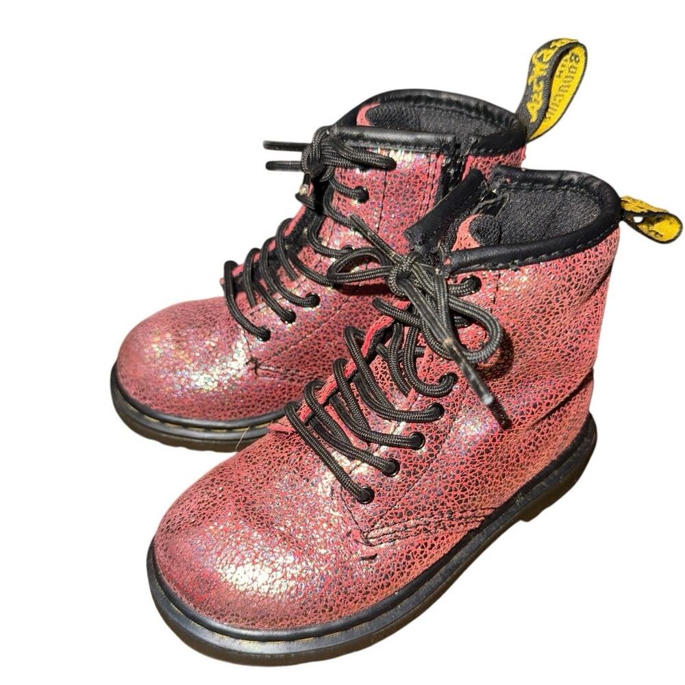 Dr. Martens 1460 Crinkle Metallic Boots Toddler 8C Rose Red Pink Iridescent